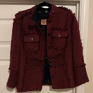 Tory Burch Burgundy Tweed Jacket